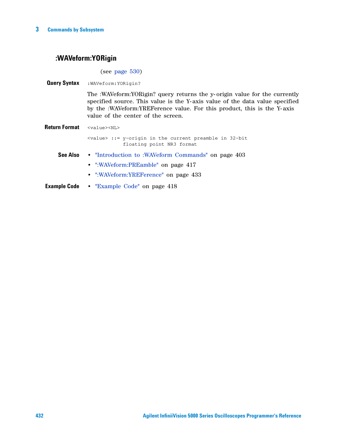 Agilent Technologies 5000 Series manual WAVeformYORigin 