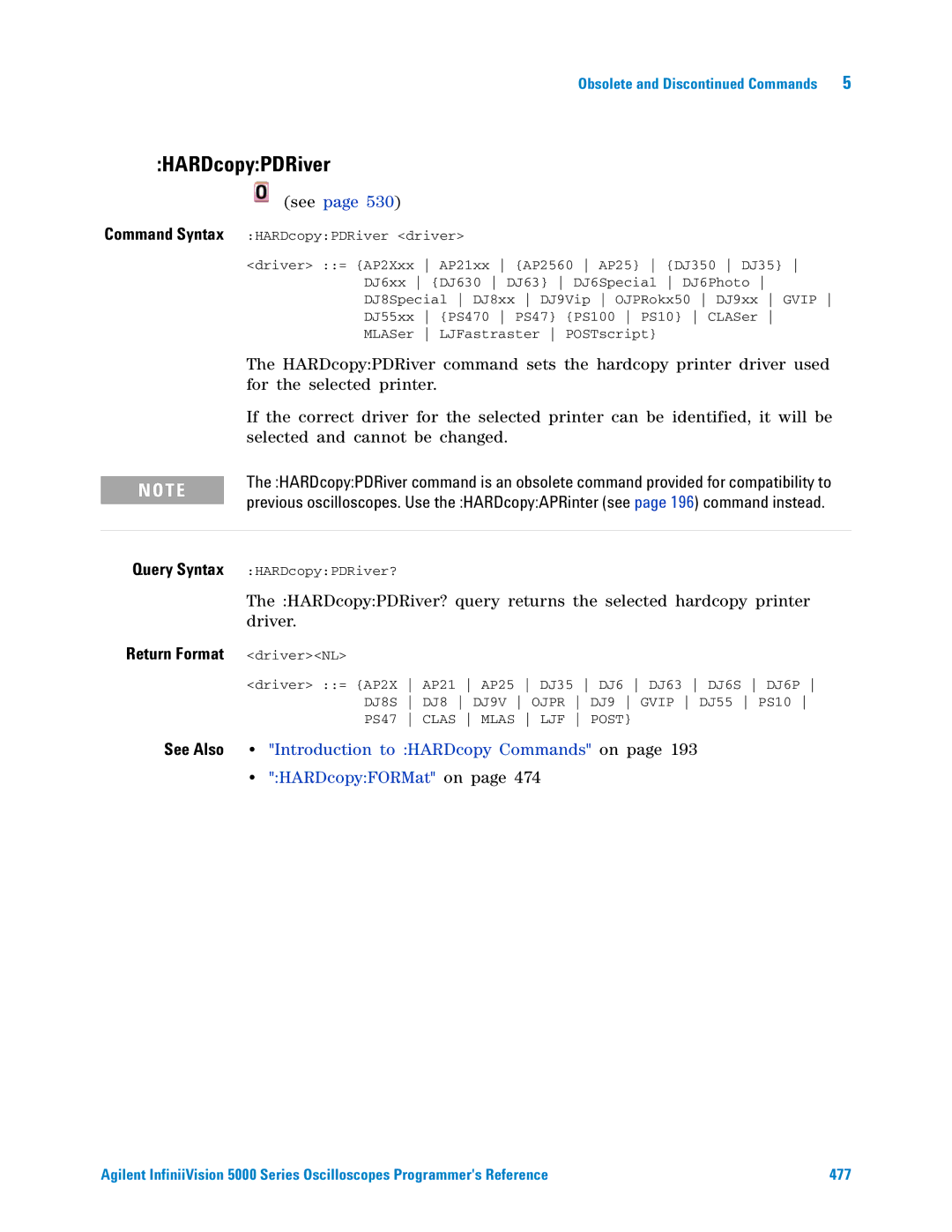 Agilent Technologies 5000 Series manual HARDcopyPDRiver, Return Format driverNL 