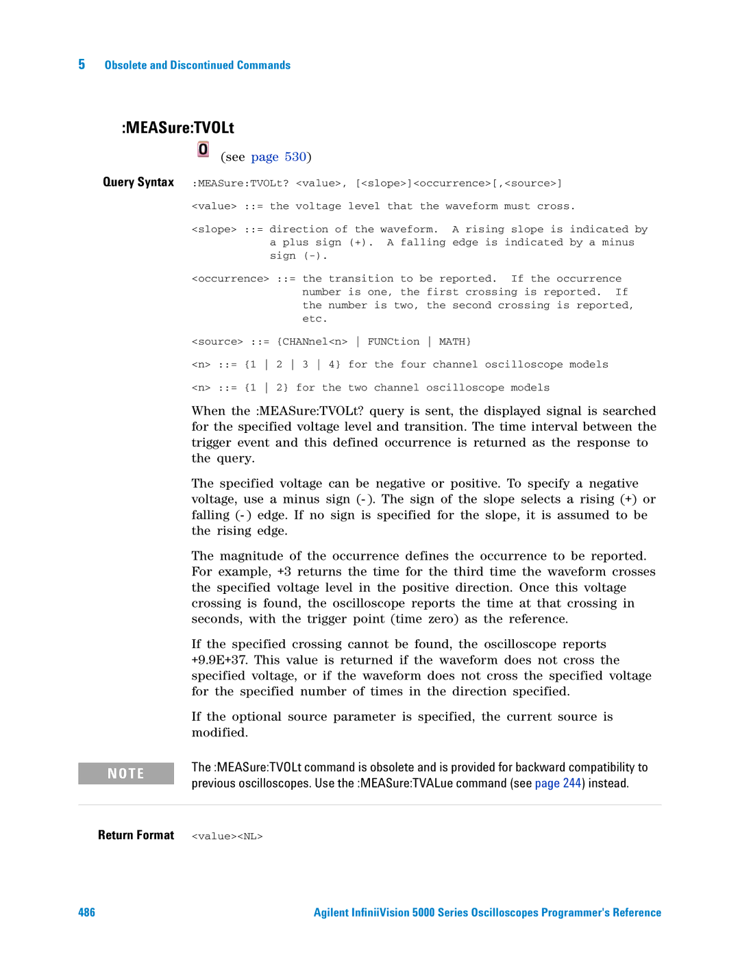 Agilent Technologies 5000 Series manual MEASureTVOLt, Return Format valueNL 