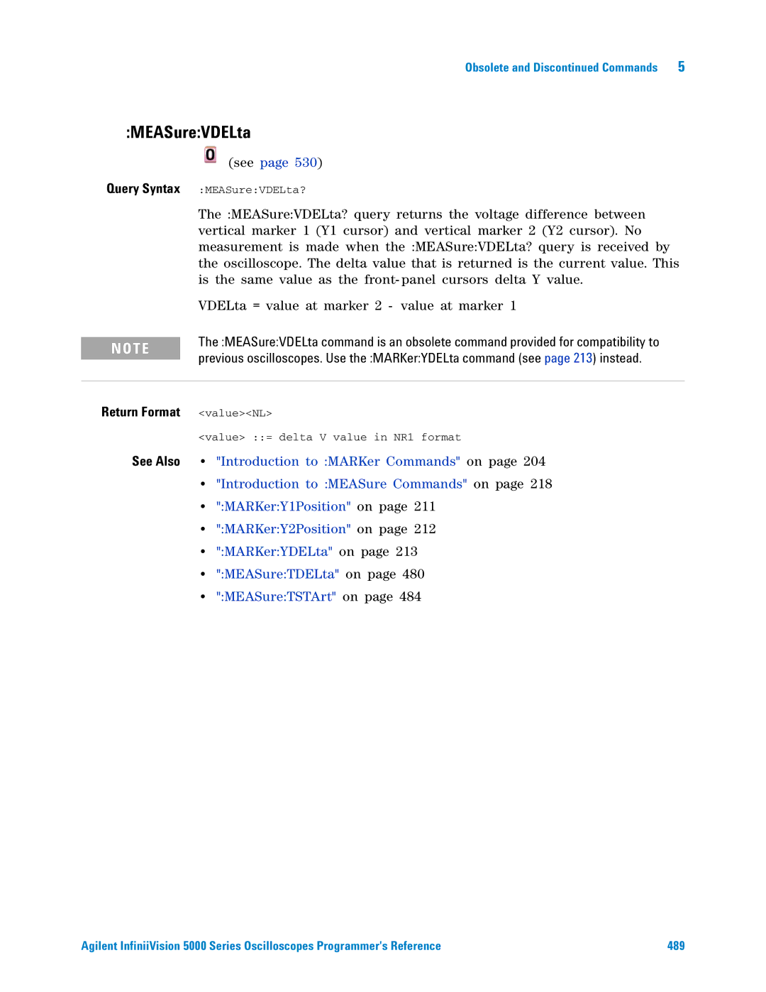 Agilent Technologies 5000 Series manual MEASureVDELta, Introduction to MARKer Commands on 
