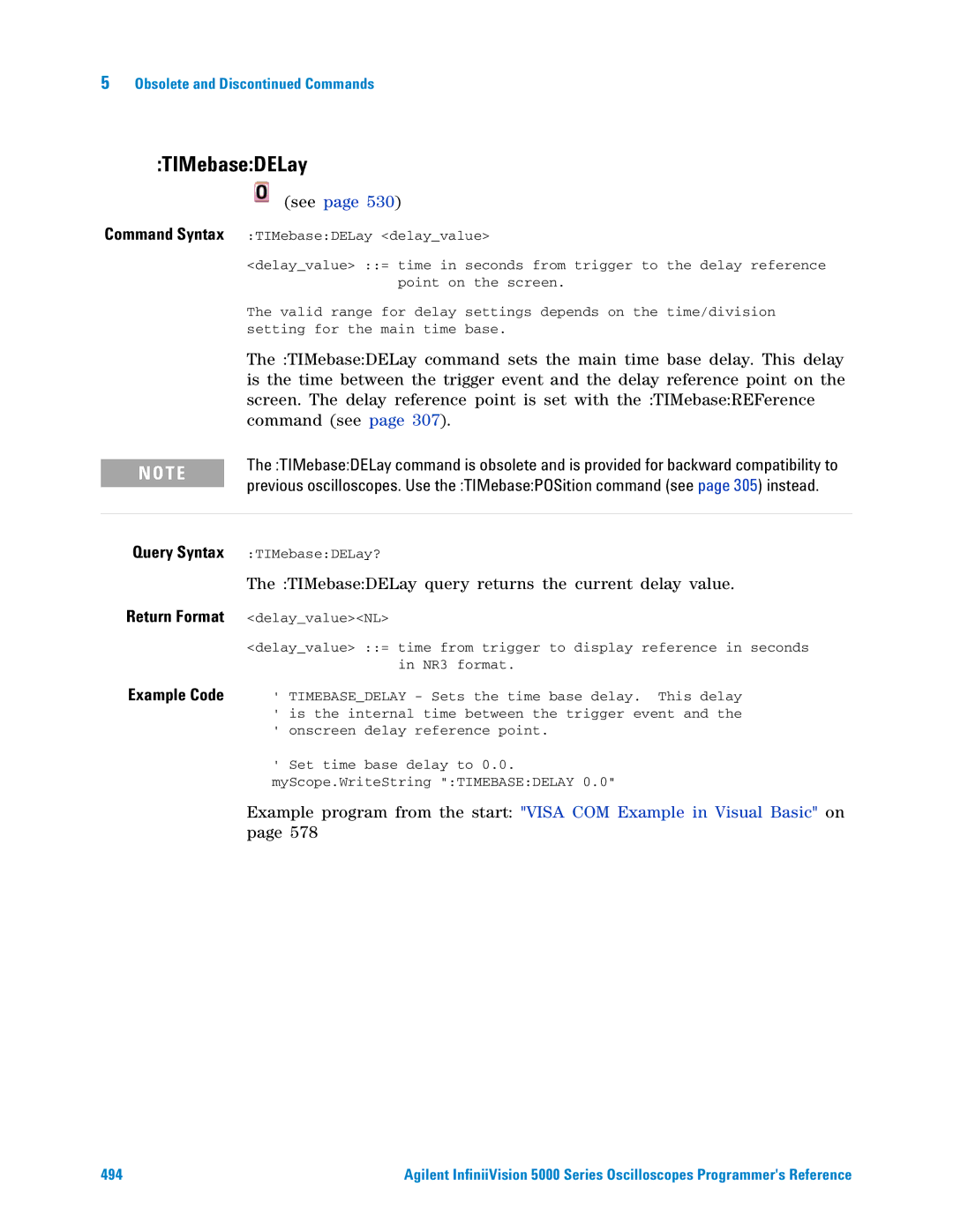 Agilent Technologies 5000 Series manual TIMebaseDELay query returns the current delay value 