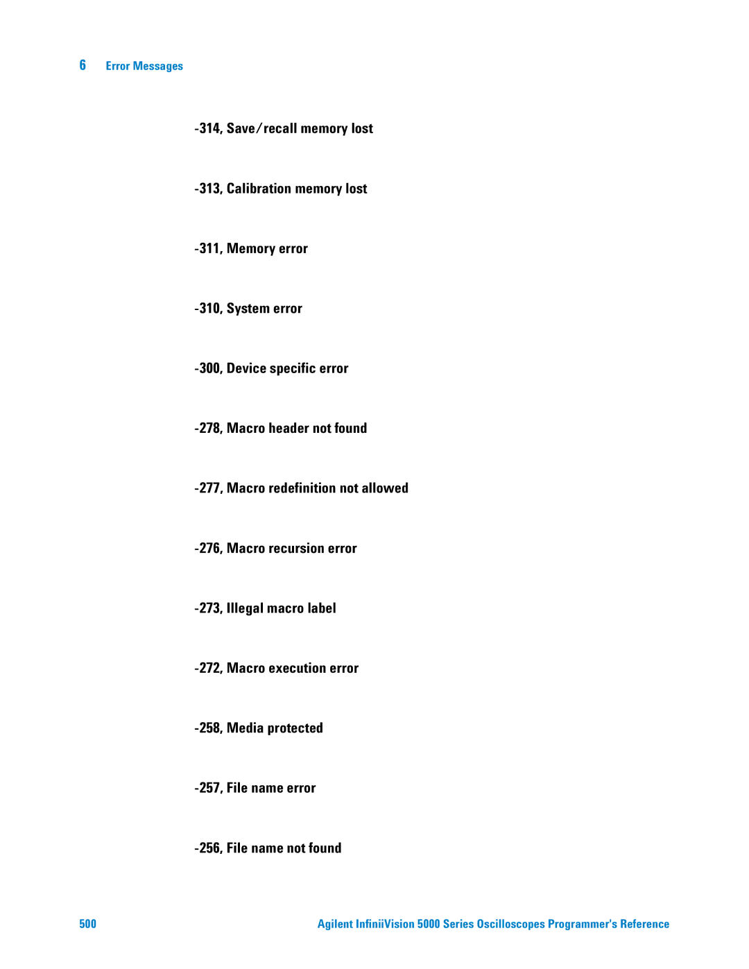Agilent Technologies 5000 Series manual Error Messages 