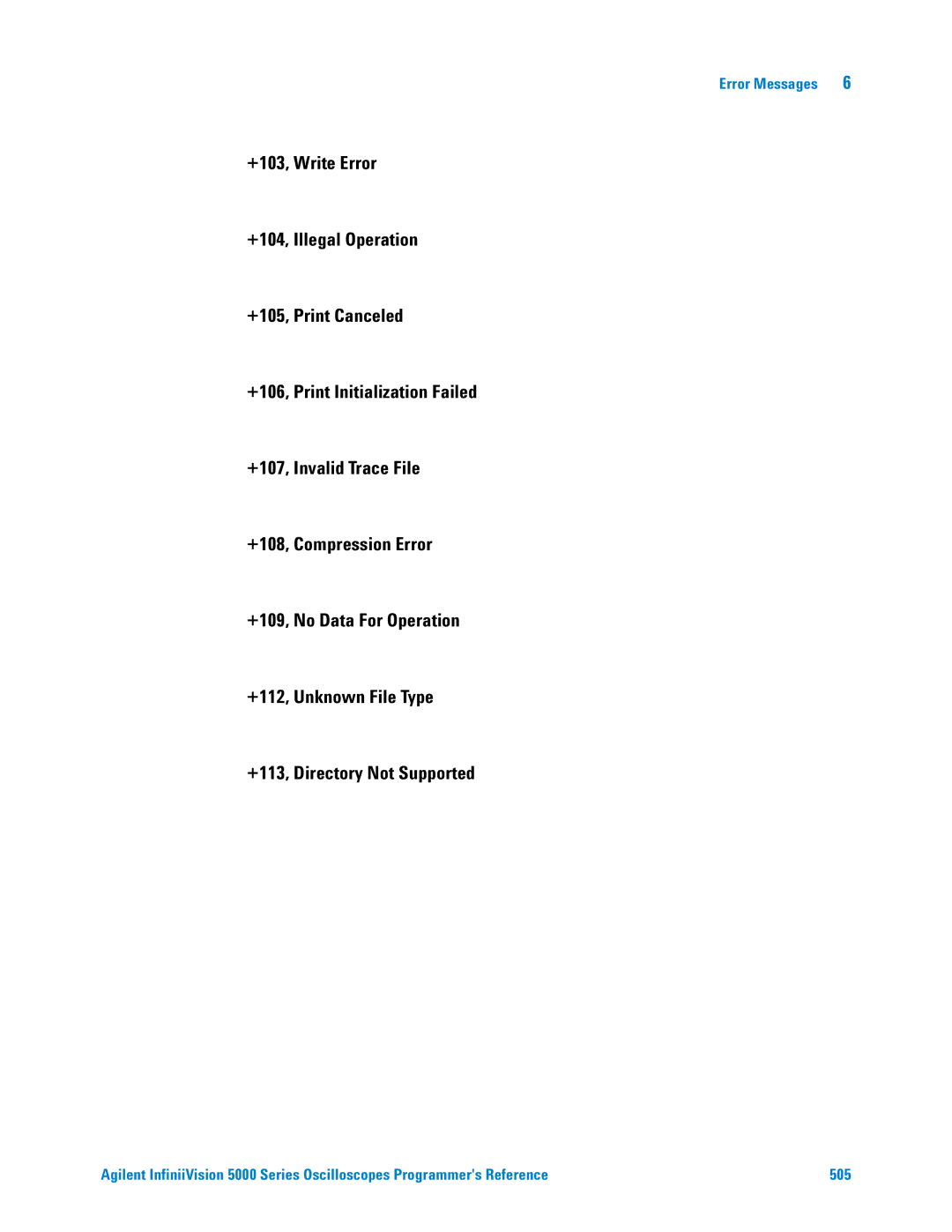 Agilent Technologies 5000 Series manual Error Messages 