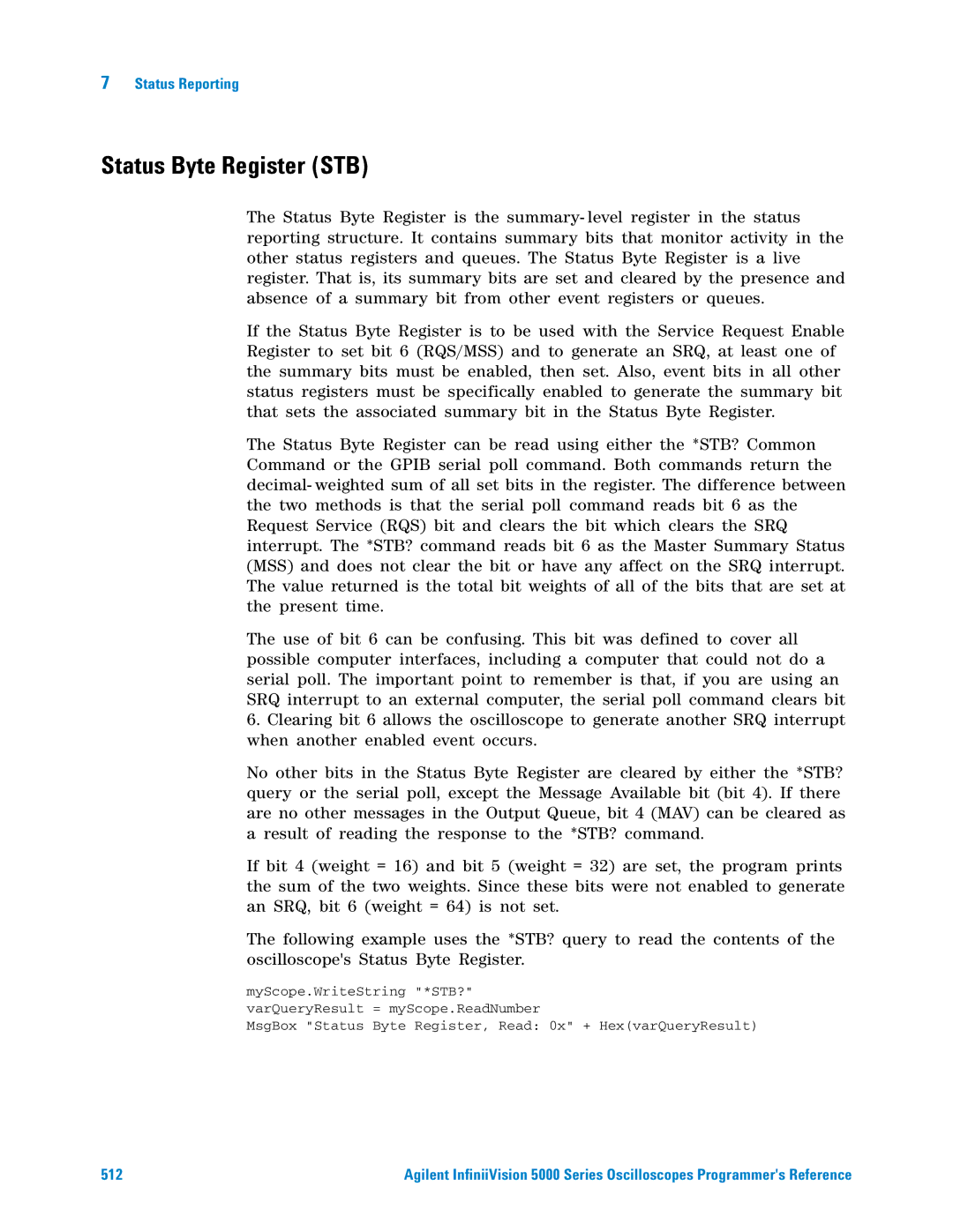 Agilent Technologies 5000 Series manual Status Byte Register STB 