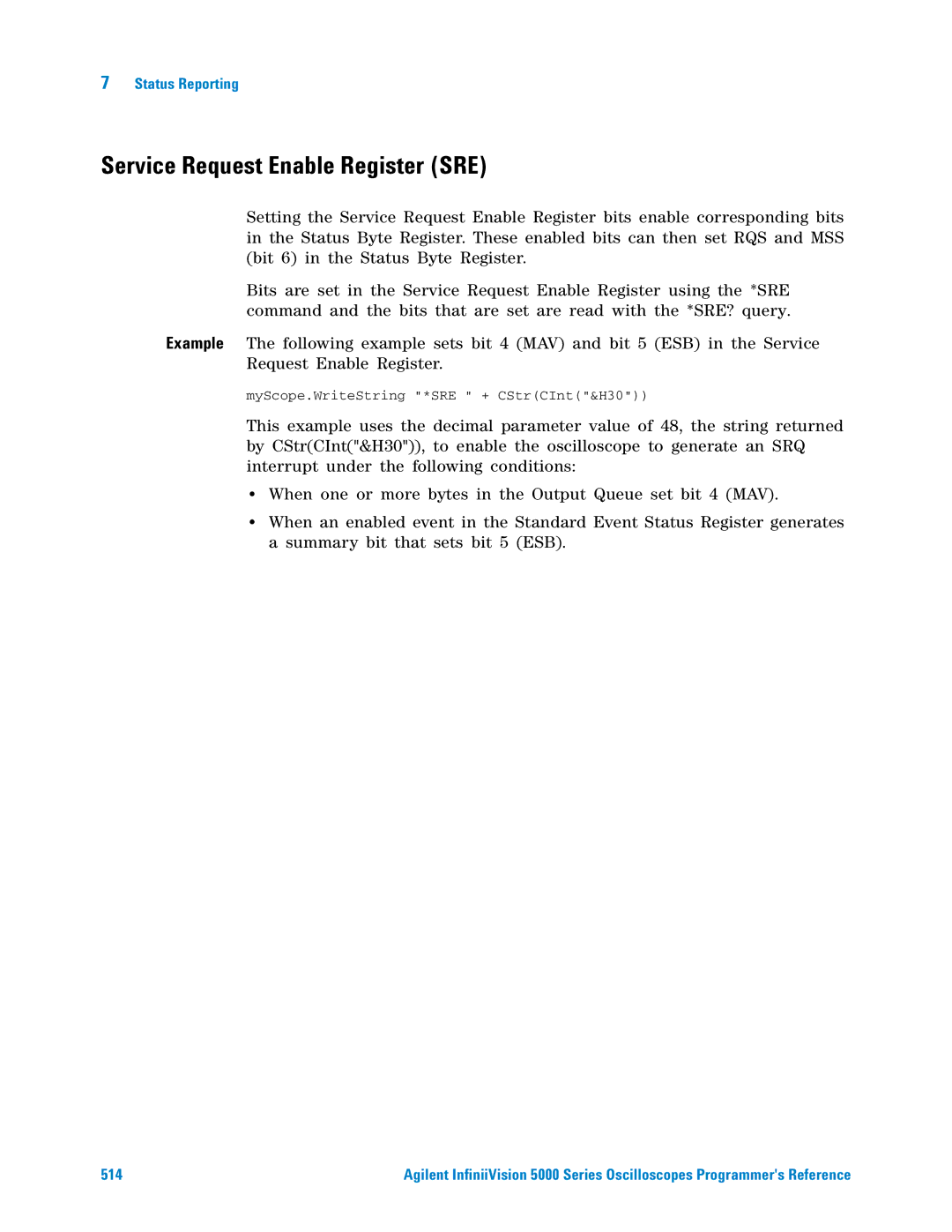 Agilent Technologies 5000 Series manual Service Request Enable Register SRE 