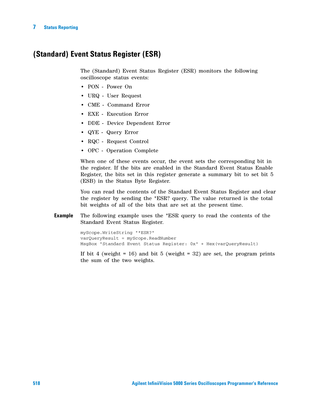 Agilent Technologies 5000 Series manual Standard Event Status Register ESR 