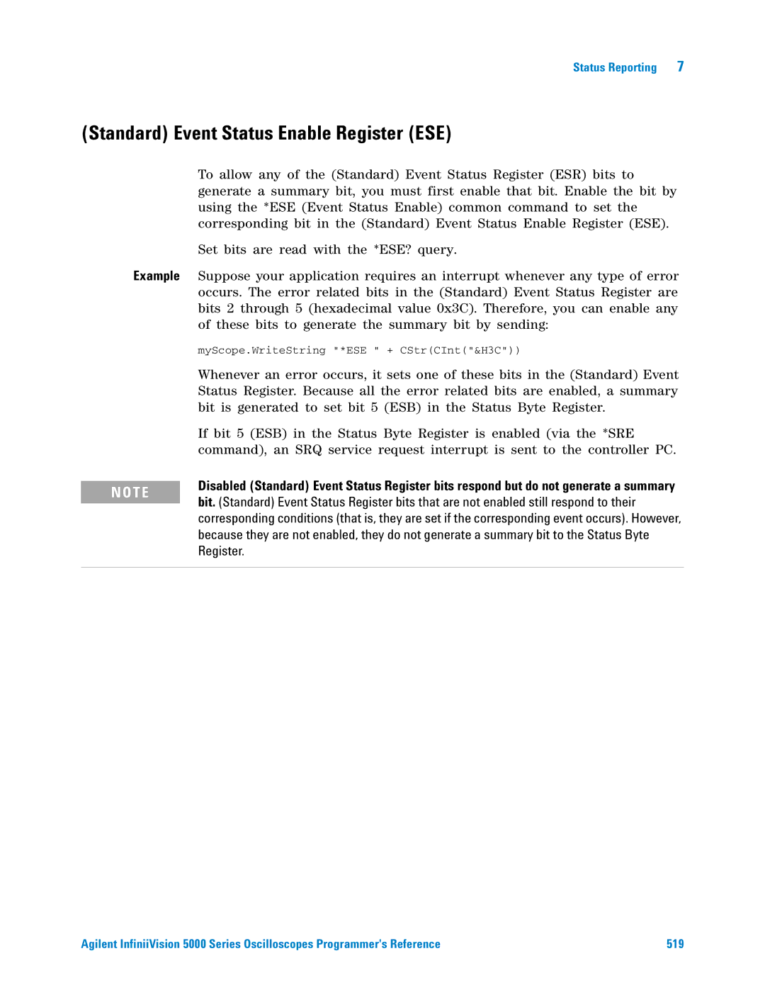 Agilent Technologies 5000 Series manual Standard Event Status Enable Register ESE, Example 