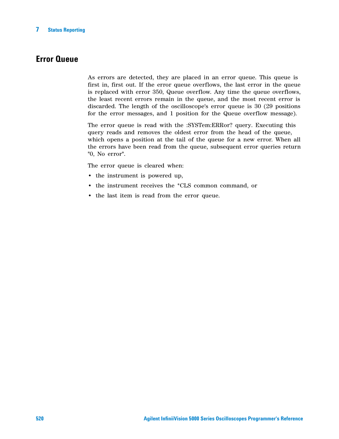 Agilent Technologies 5000 Series manual Error Queue 