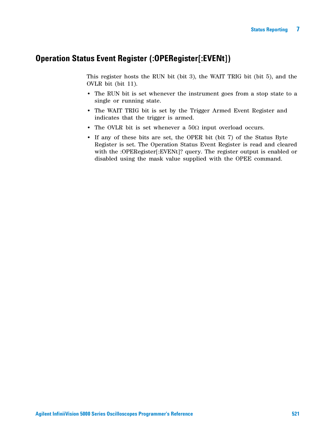 Agilent Technologies 5000 Series manual Operation Status Event Register OPERegisterEVENt 