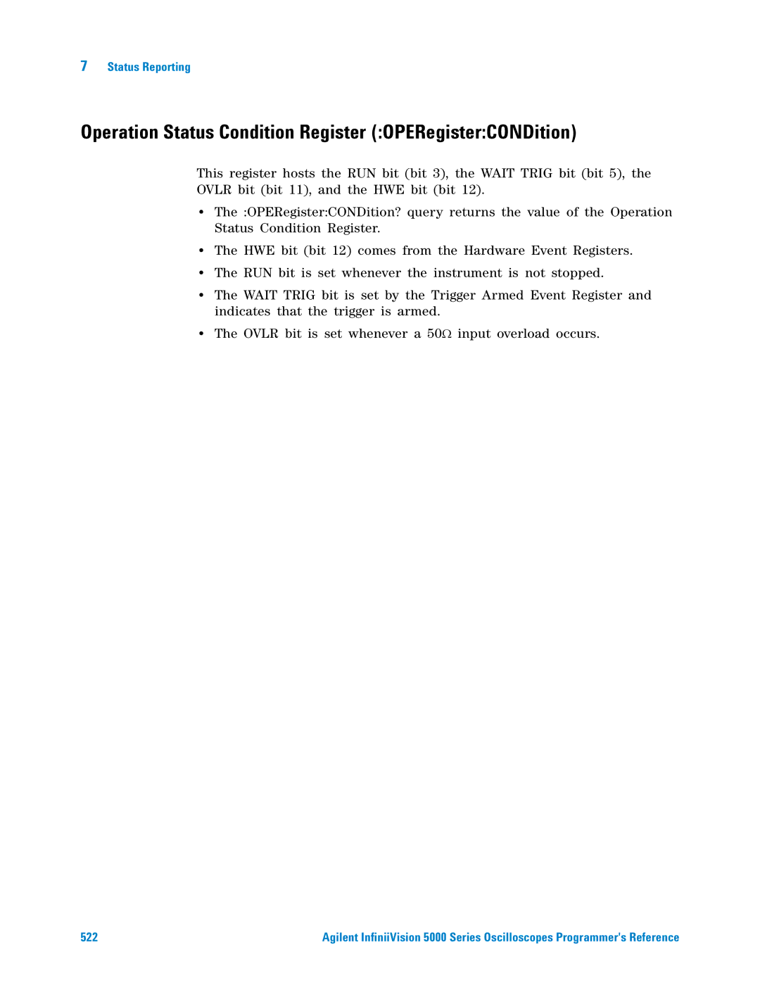 Agilent Technologies 5000 Series manual Operation Status Condition Register OPERegisterCONDition 