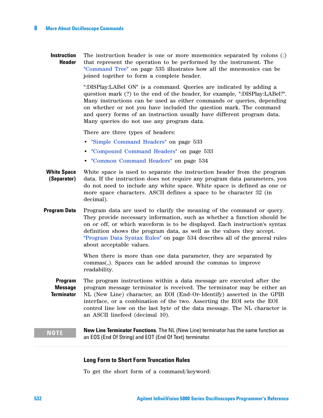 Agilent Technologies 5000 Series manual Long Form to Short Form Truncation Rules 