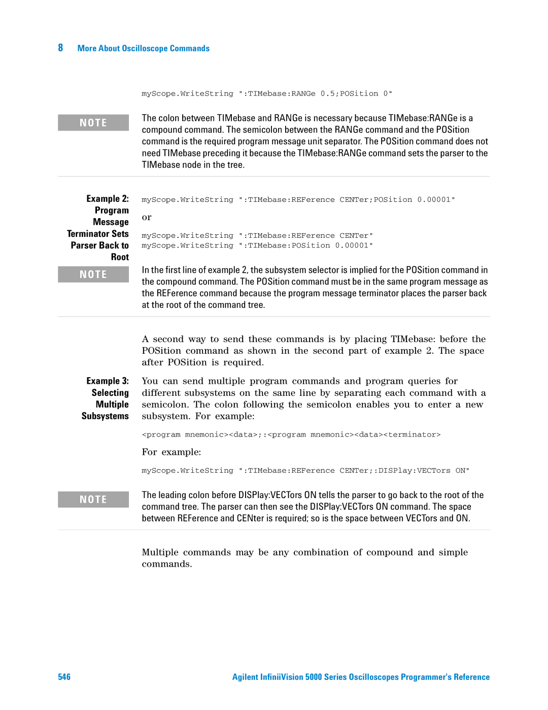 Agilent Technologies 5000 Series manual Program Message, Parser Back to, Selecting, Multiple, Subsystems 