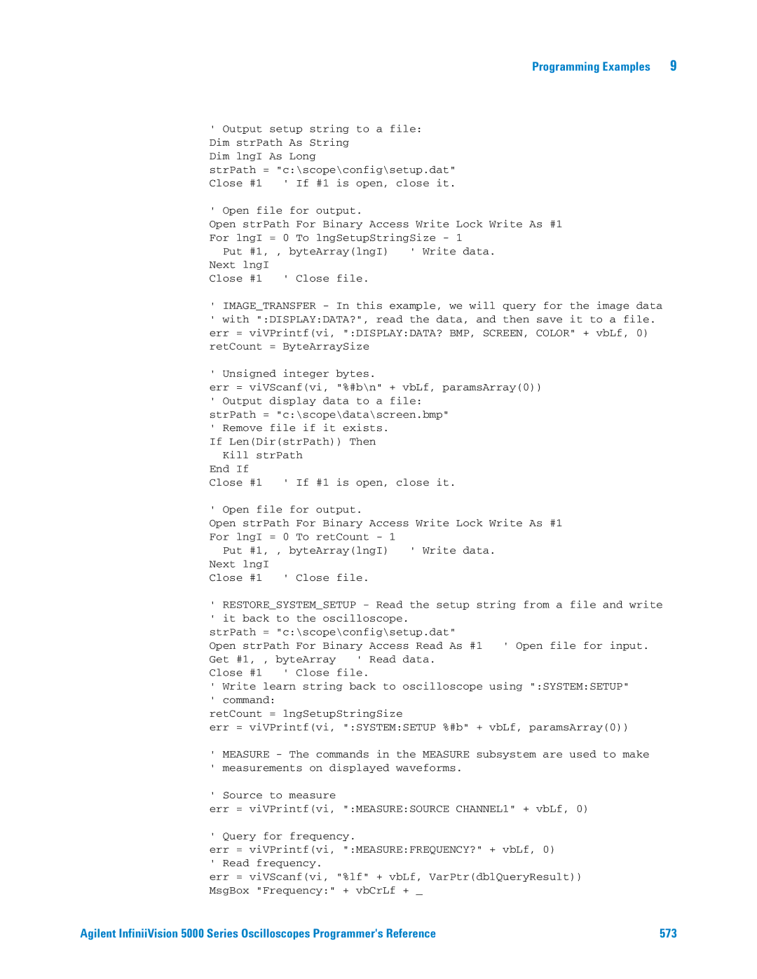 Agilent Technologies 5000 Series manual Programming Examples 