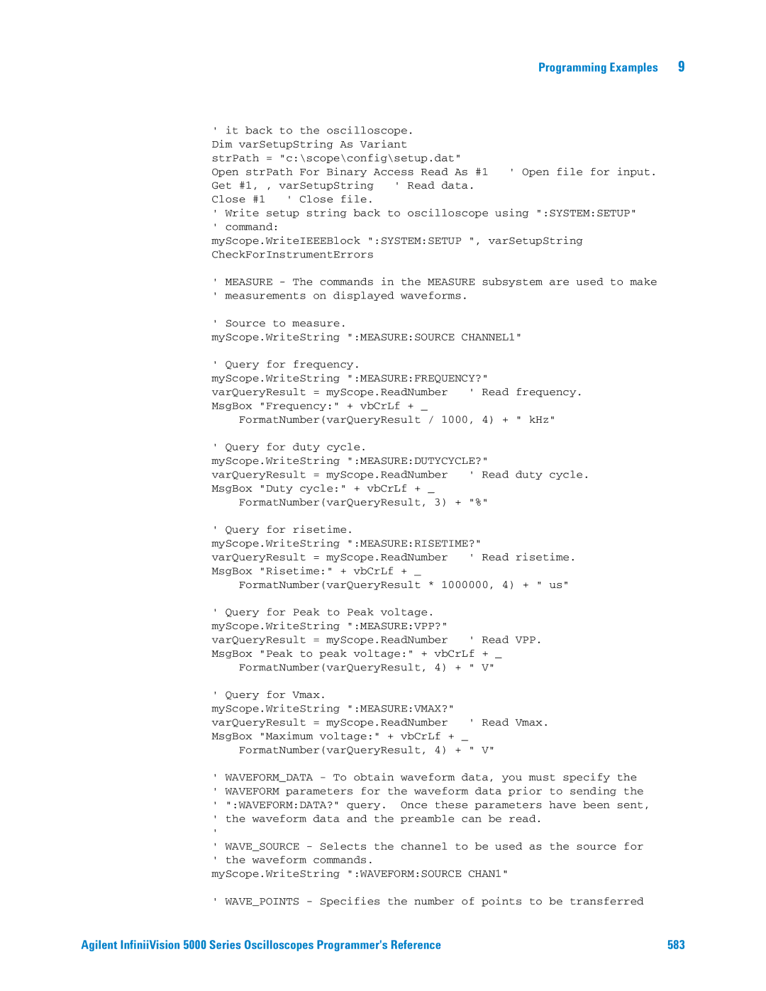 Agilent Technologies 5000 Series manual Programming Examples 