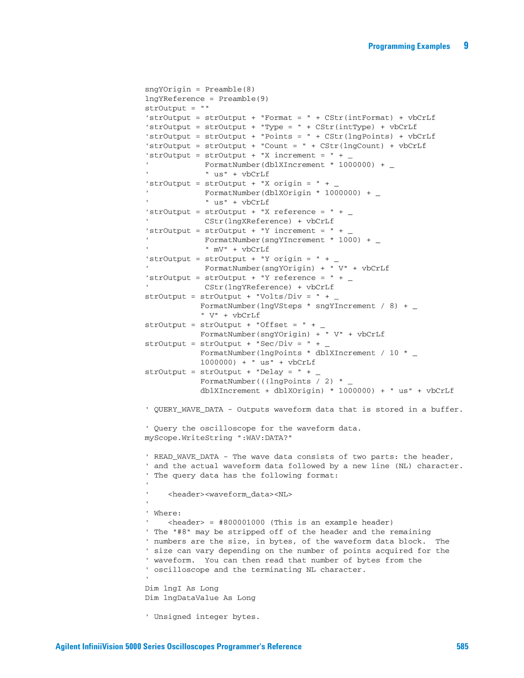 Agilent Technologies 5000 Series manual Programming Examples 