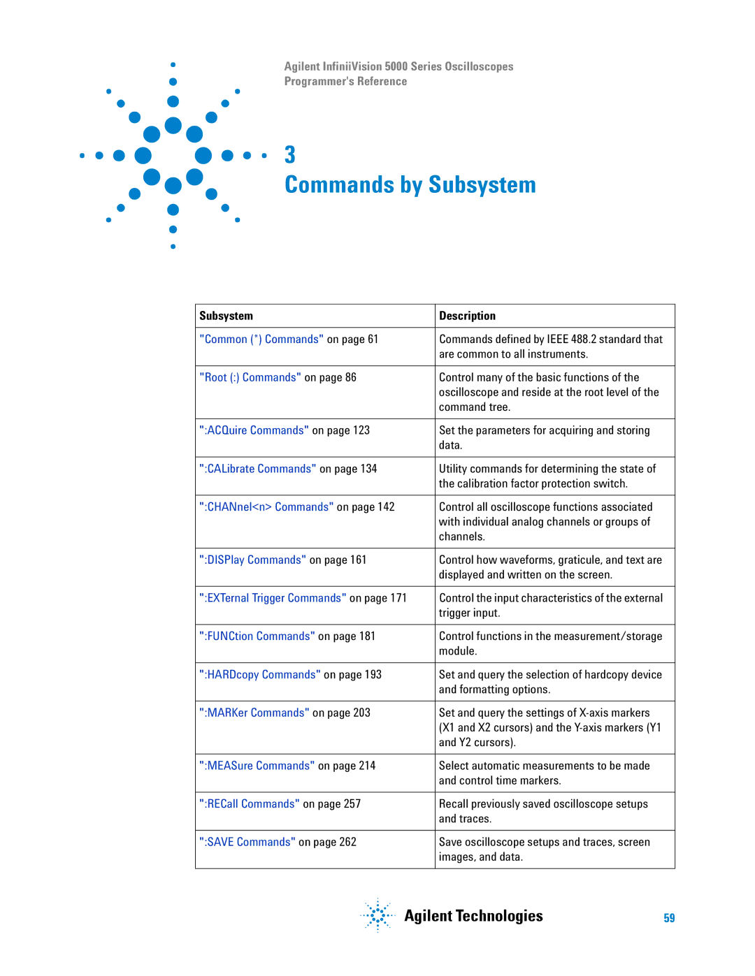 Agilent Technologies 5000 Series manual Commands by Subsystem 