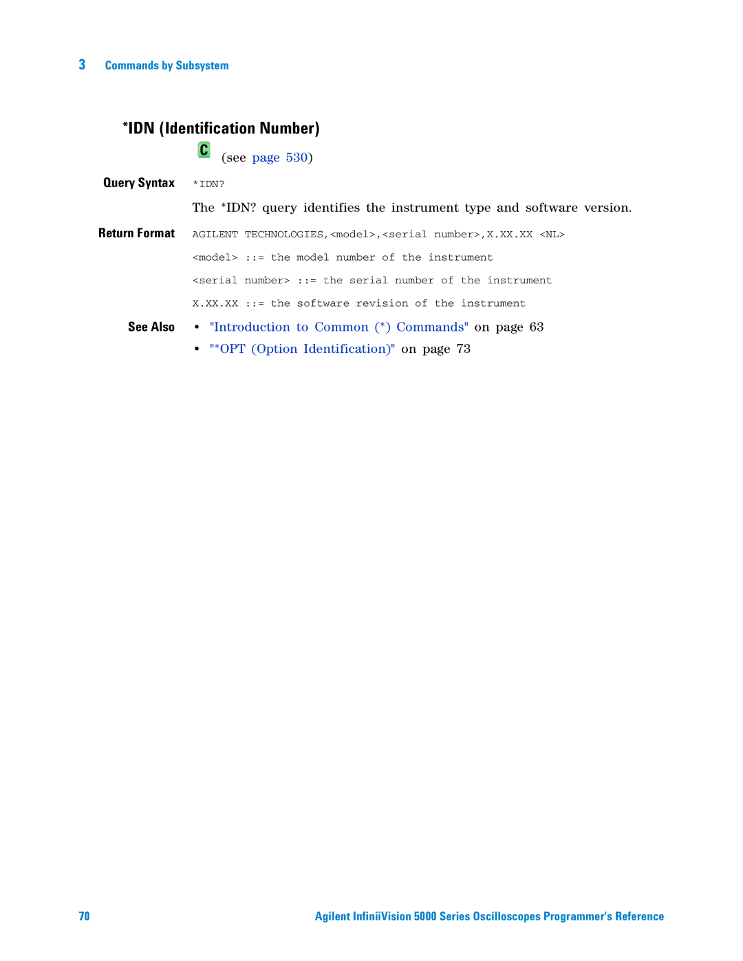 Agilent Technologies 5000 Series manual IDN Identification Number, Query Syntax *IDN? 