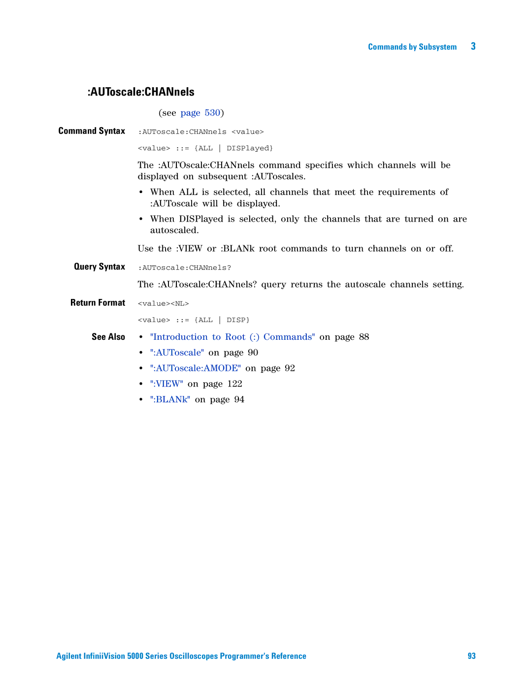 Agilent Technologies 5000 Series manual AUToscaleCHANnels, View on BLANk on 