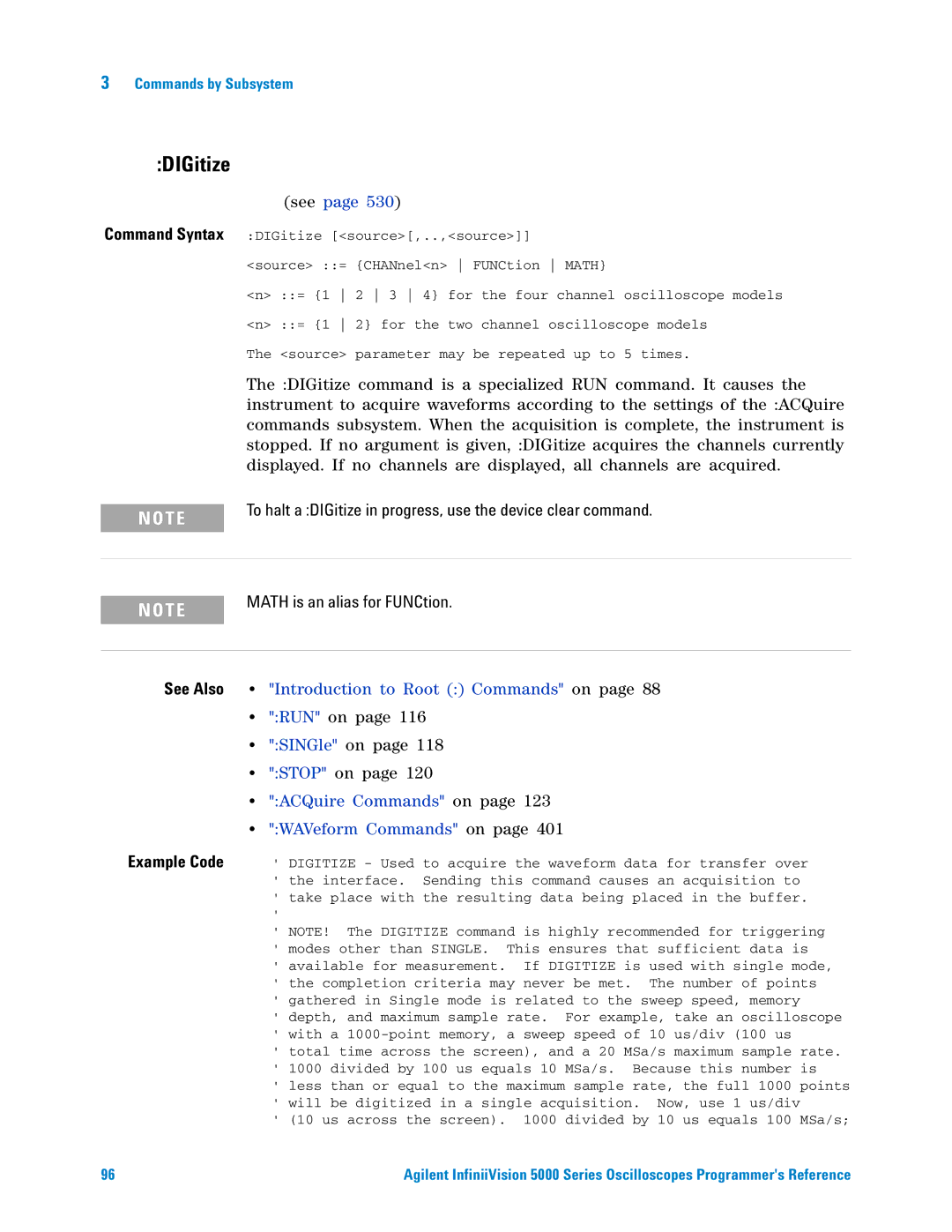 Agilent Technologies 5000 Series manual DIGitize, See Also Introduction to Root Commands on 