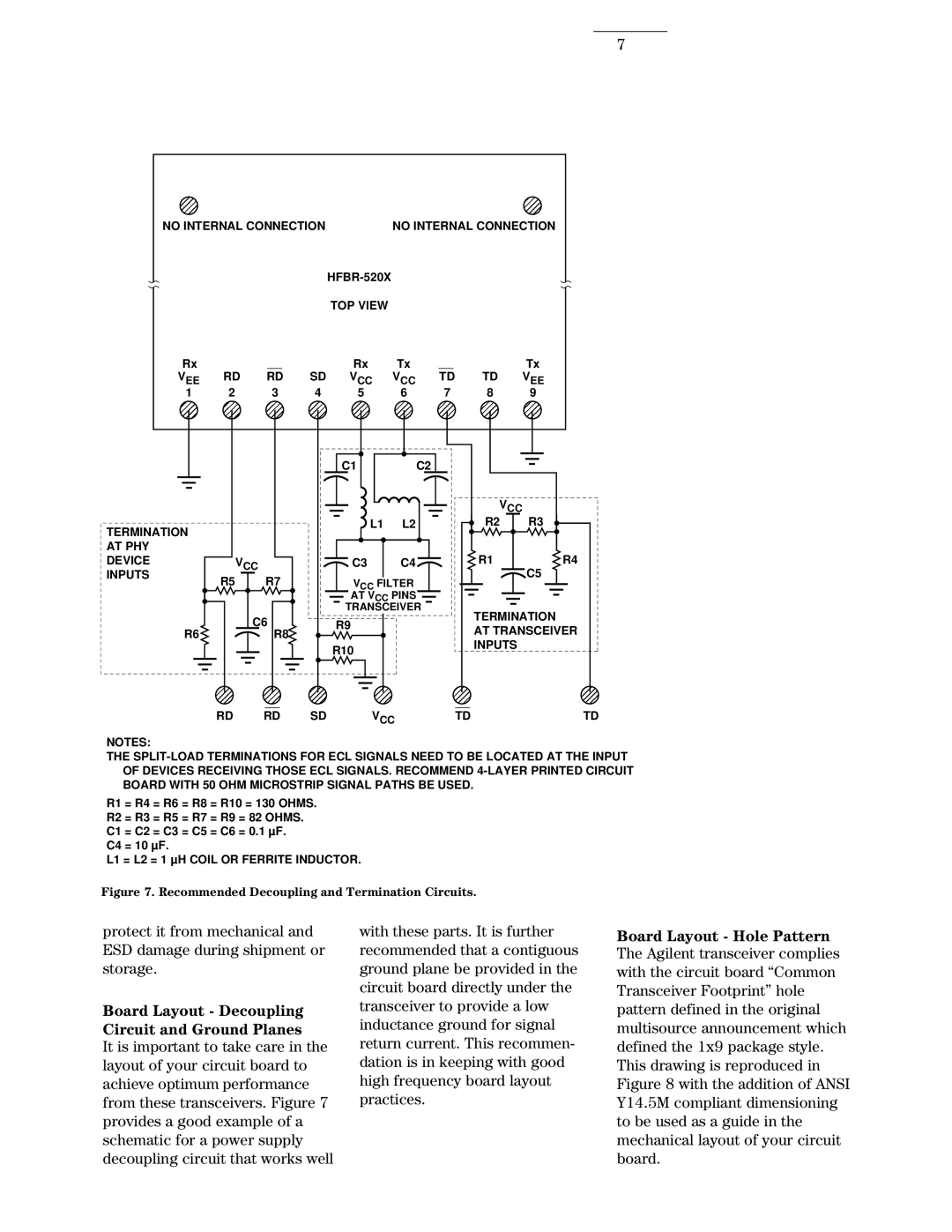 Agilent Technologies 5203 manual Board Layout Decoupling Circuit and Ground Planes 