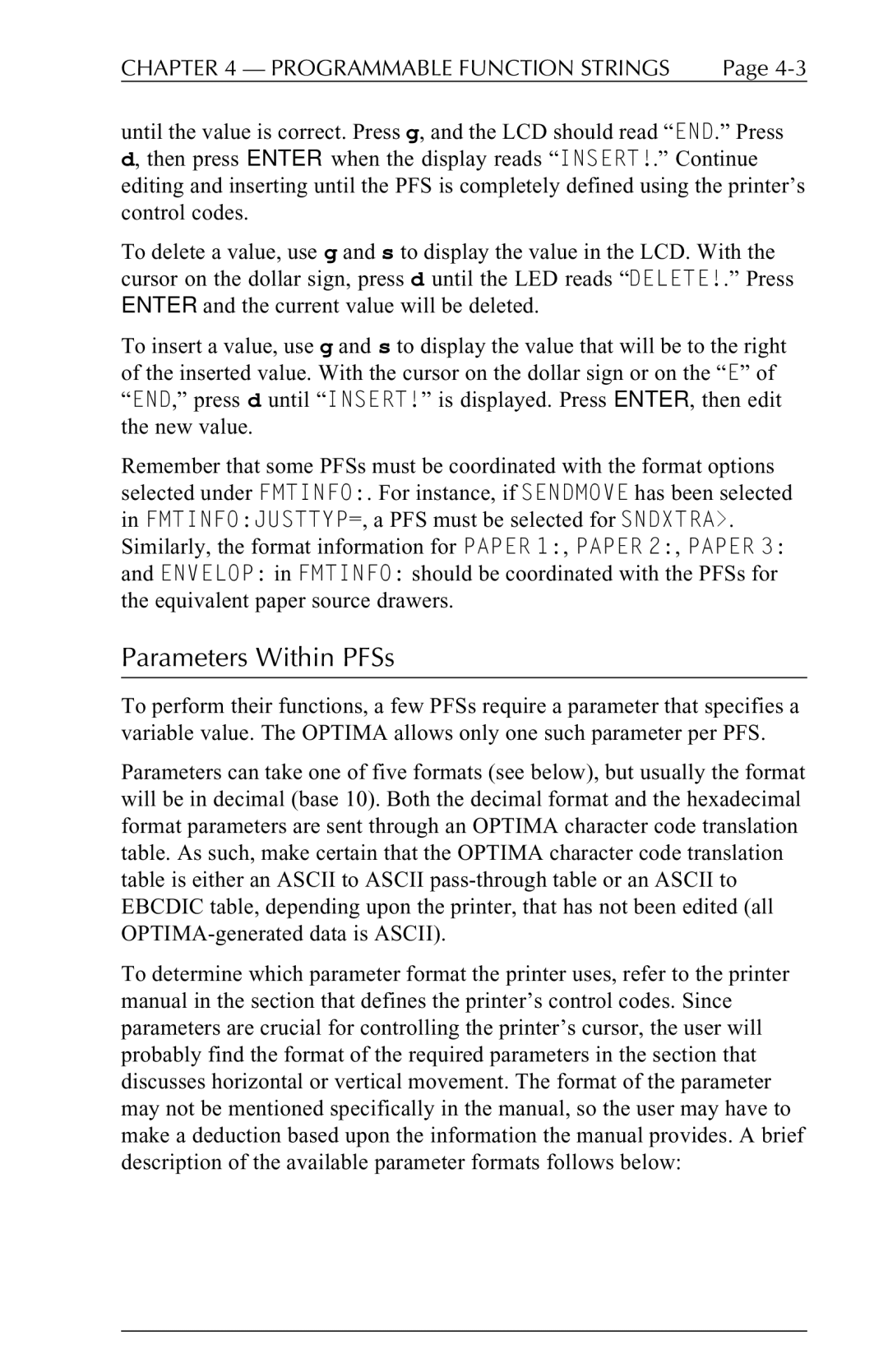 Agilent Technologies 5250 user manual Parameters Within PFSs 