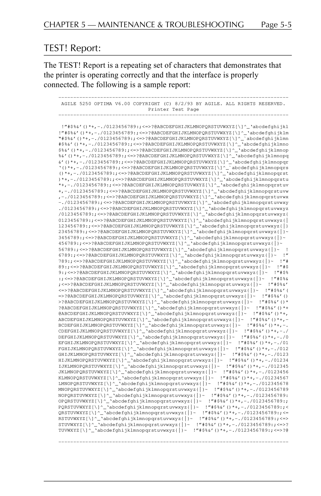 Agilent Technologies 5250 user manual TEST! Report, Printer Test 