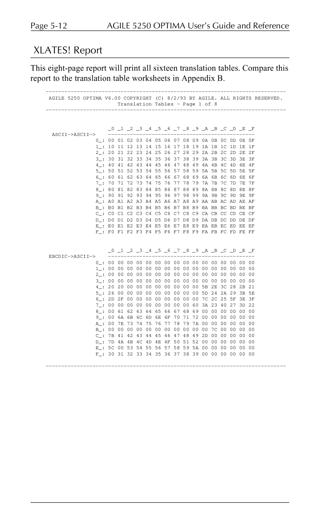 Agilent Technologies 5250 user manual XLATES! Report 