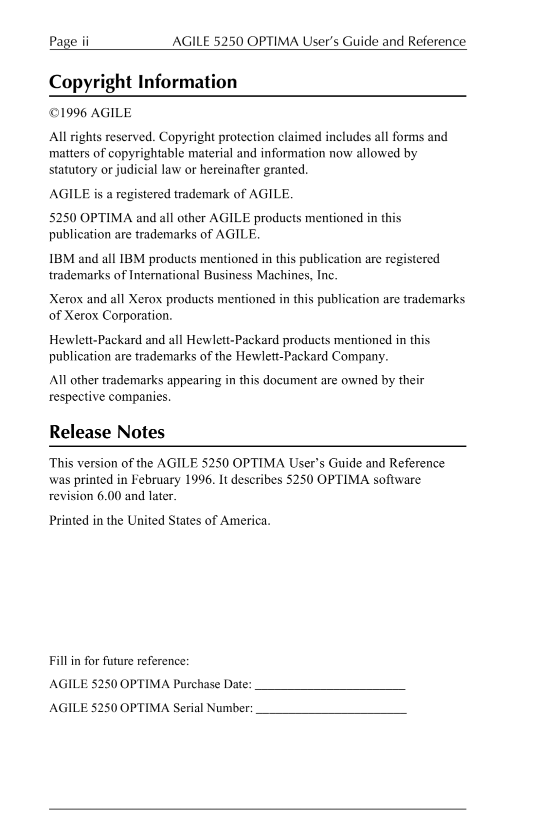 Agilent Technologies 5250 user manual Copyright Information, Release Notes 