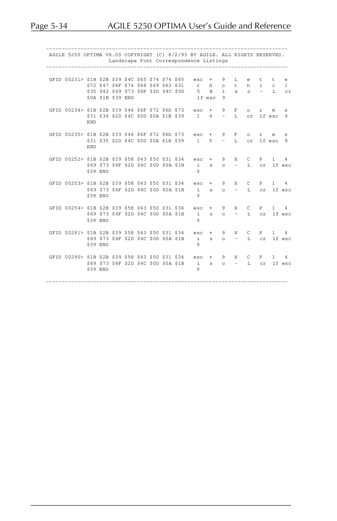 Agilent Technologies 5250 user manual Landscape Font 