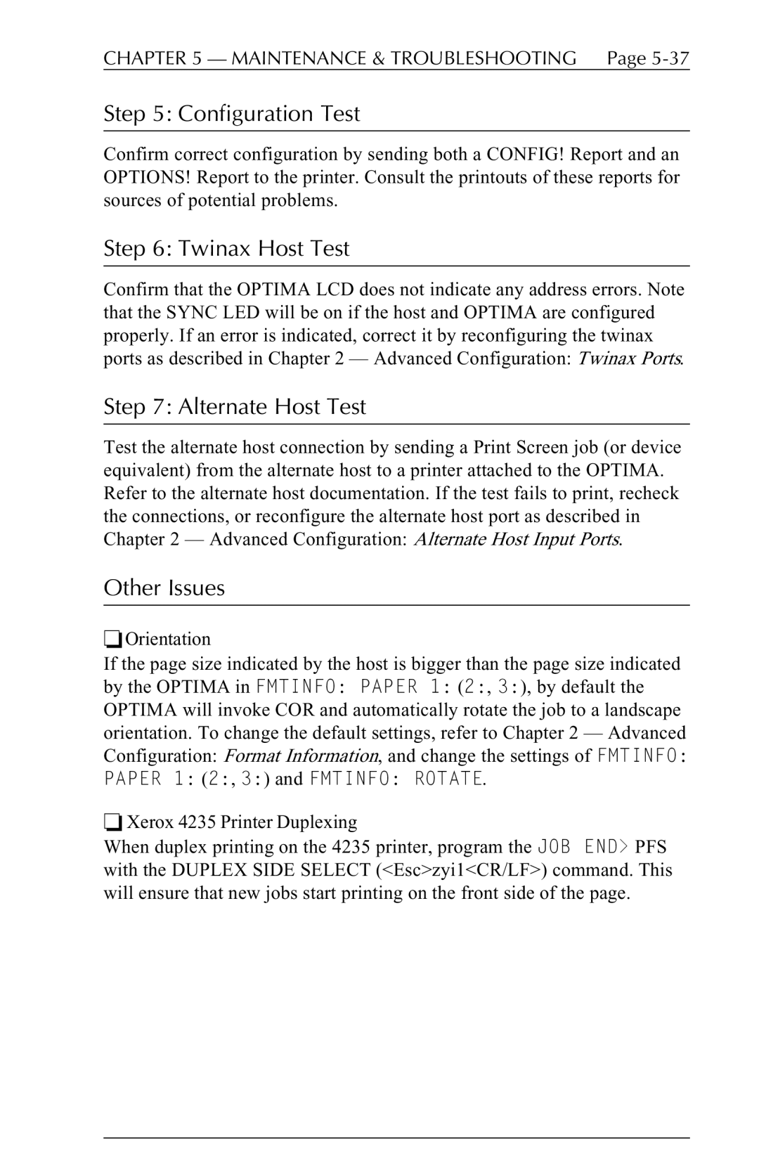 Agilent Technologies 5250 user manual Configuration Test, Twinax Host Test, Alternate Host Test, Other Issues 