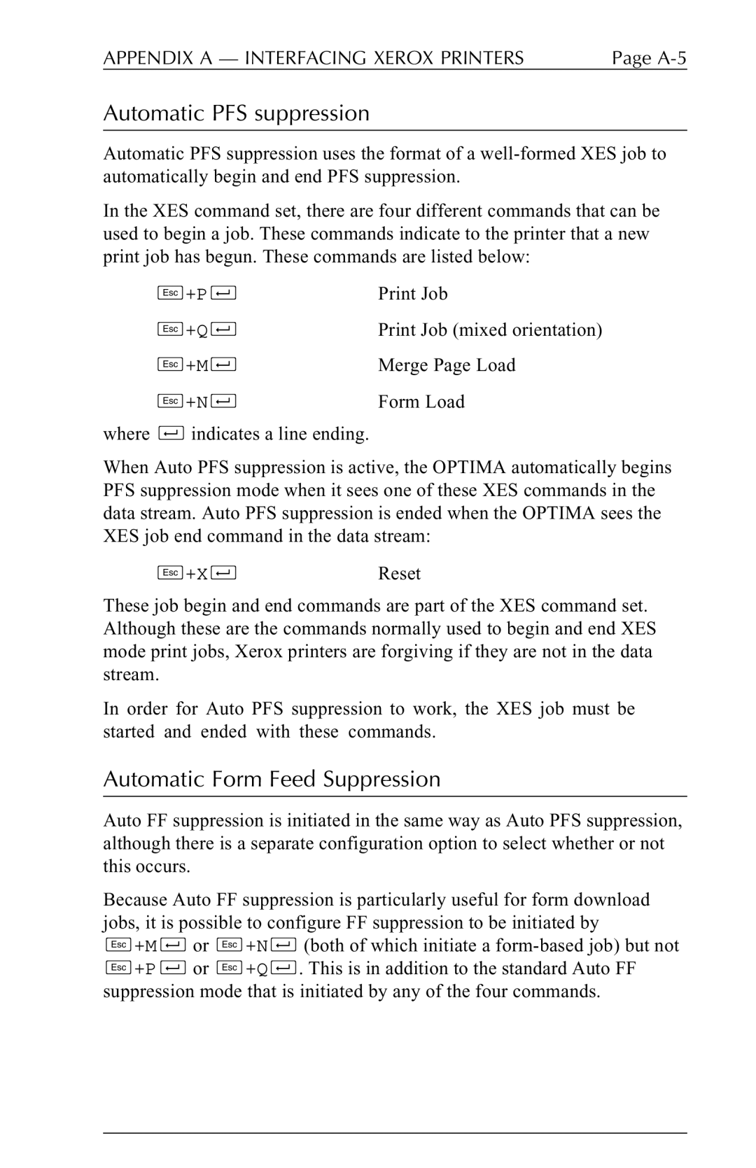 Agilent Technologies 5250 user manual Automatic PFS suppression, Automatic Form Feed Suppression 