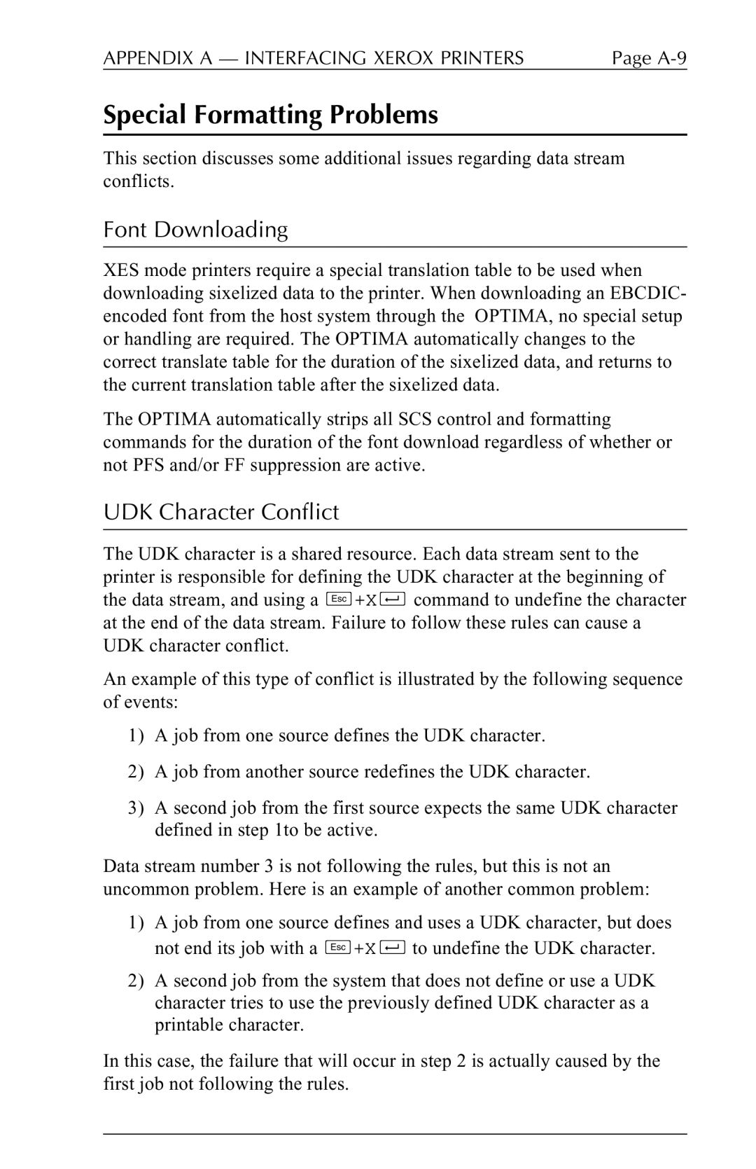 Agilent Technologies 5250 user manual Special Formatting Problems, Font Downloading, UDK Character Conflict 