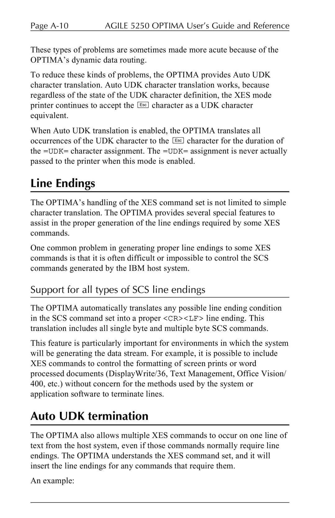 Agilent Technologies 5250 user manual Line Endings, Auto UDK termination, Support for all types of SCS line endings 