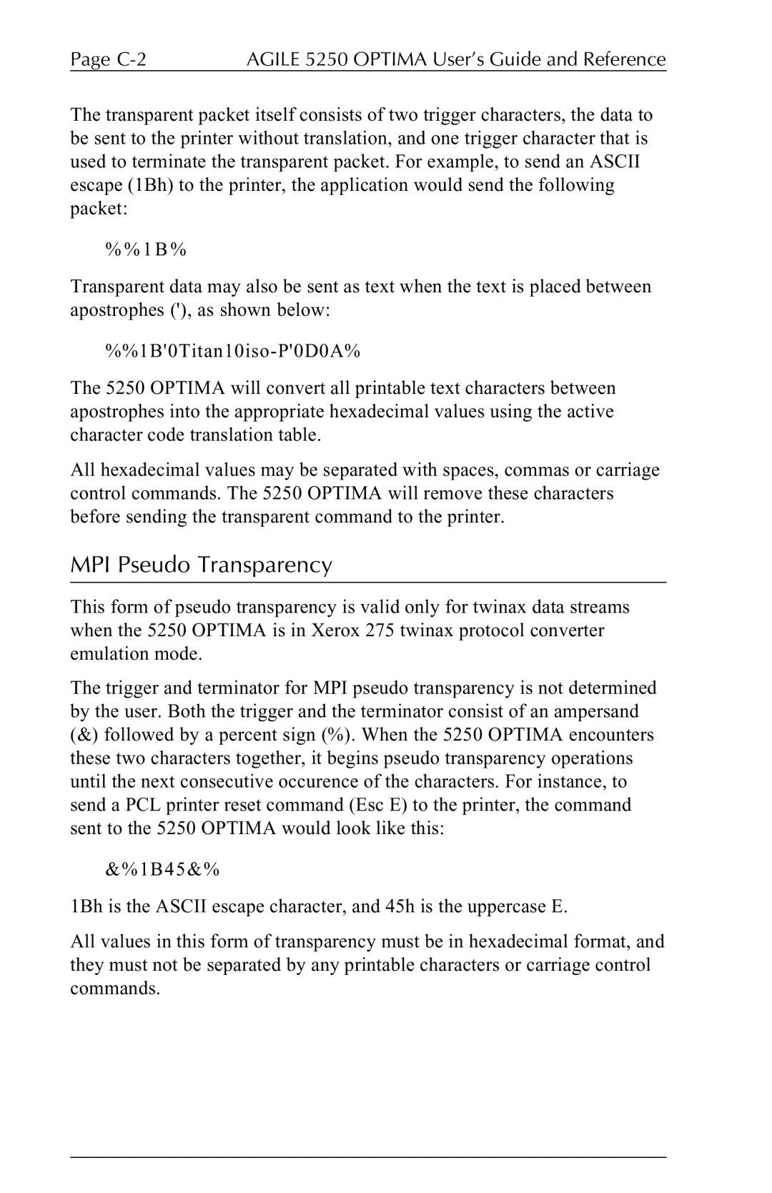 Agilent Technologies 5250 user manual MPI Pseudo Transparency, C-2 