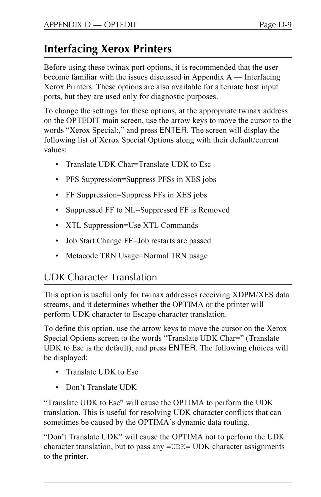 Agilent Technologies 5250 user manual Interfacing Xerox Printers, UDK Character Translation 