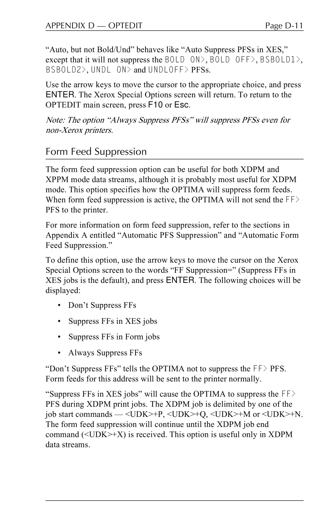 Agilent Technologies 5250 user manual Form Feed Suppression, D-11 