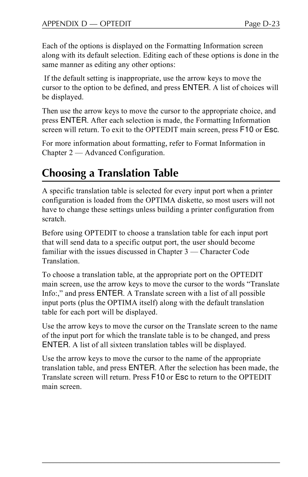 Agilent Technologies 5250 user manual Choosing a Translation Table, D-23 