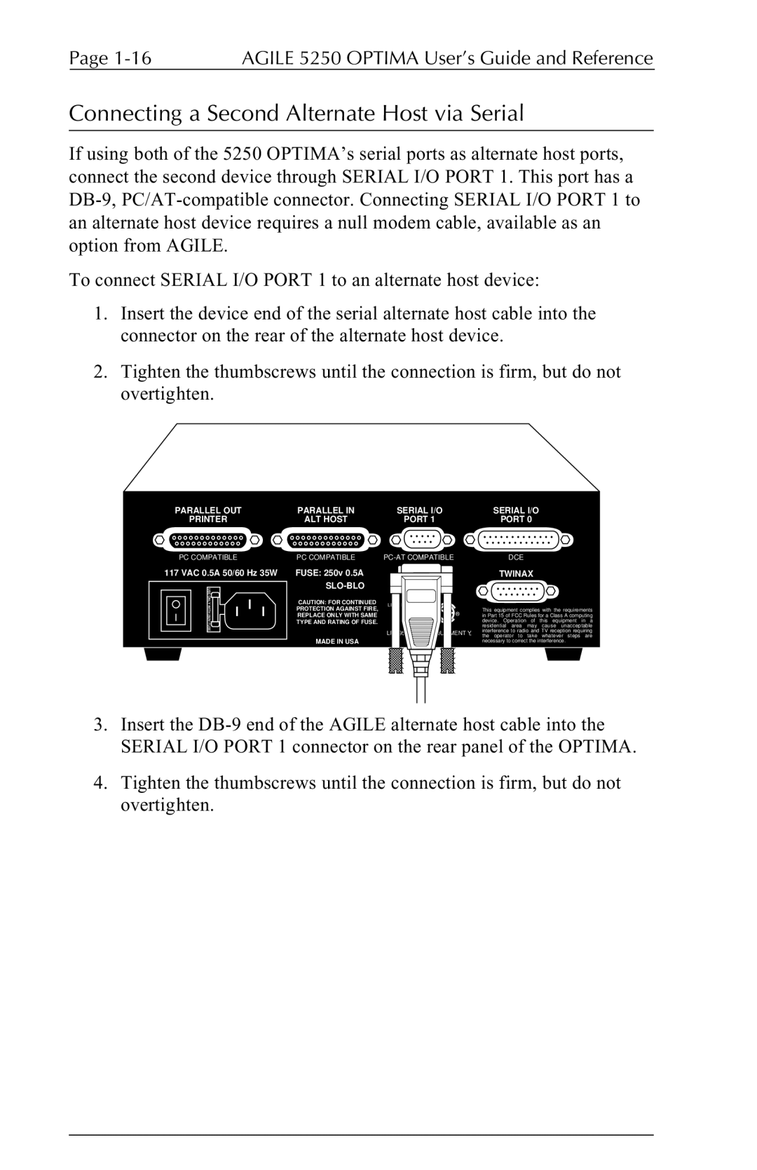 Agilent Technologies 5250 user manual Connecting a Second Alternate Host via Serial 