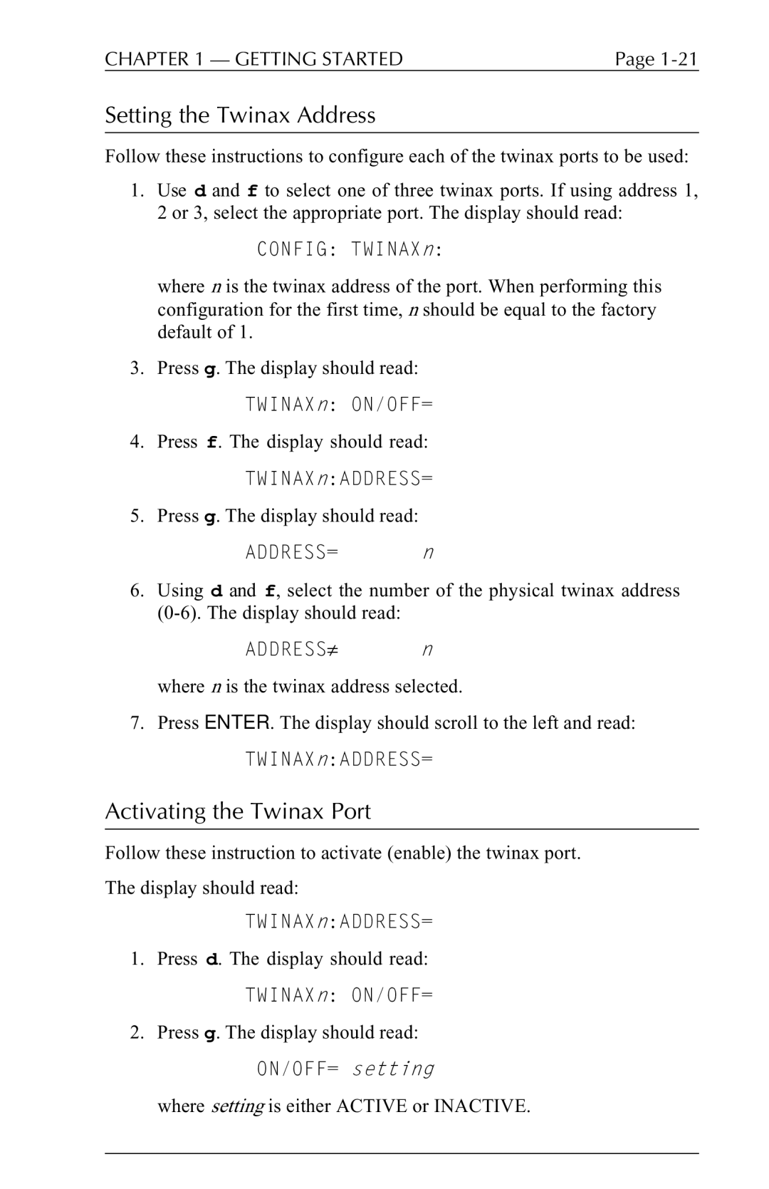 Agilent Technologies 5250 user manual Setting the Twinax Address, Activating the Twinax Port 