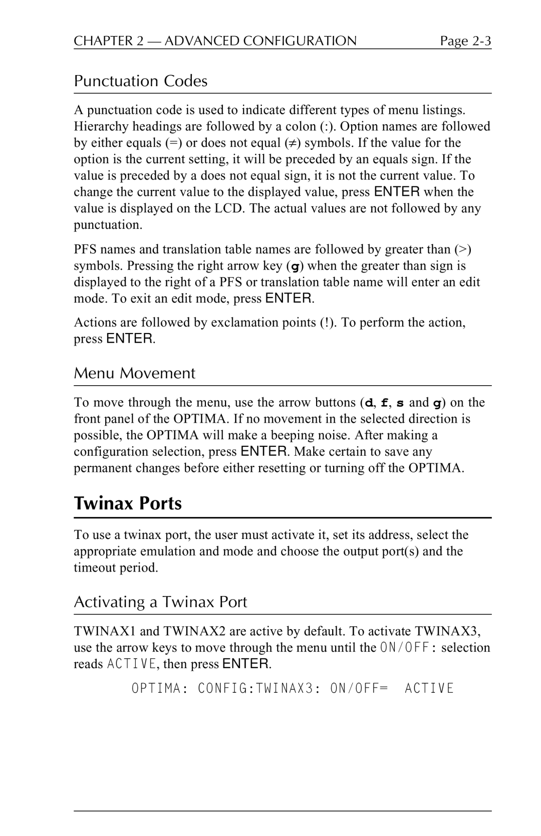 Agilent Technologies 5250 user manual Twinax Ports, Punctuation Codes, Menu Movement, Activating a Twinax Port 