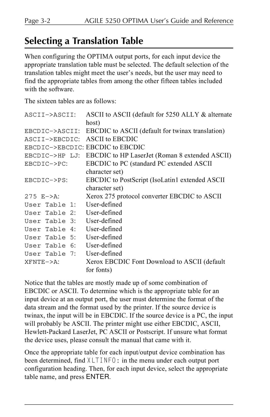 Agilent Technologies user manual Selecting a Translation Table, Agile 5250 Optima User’s Guide and Reference 