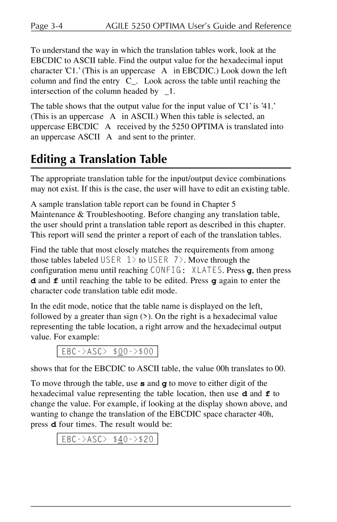 Agilent Technologies 5250 user manual Editing a Translation Table 