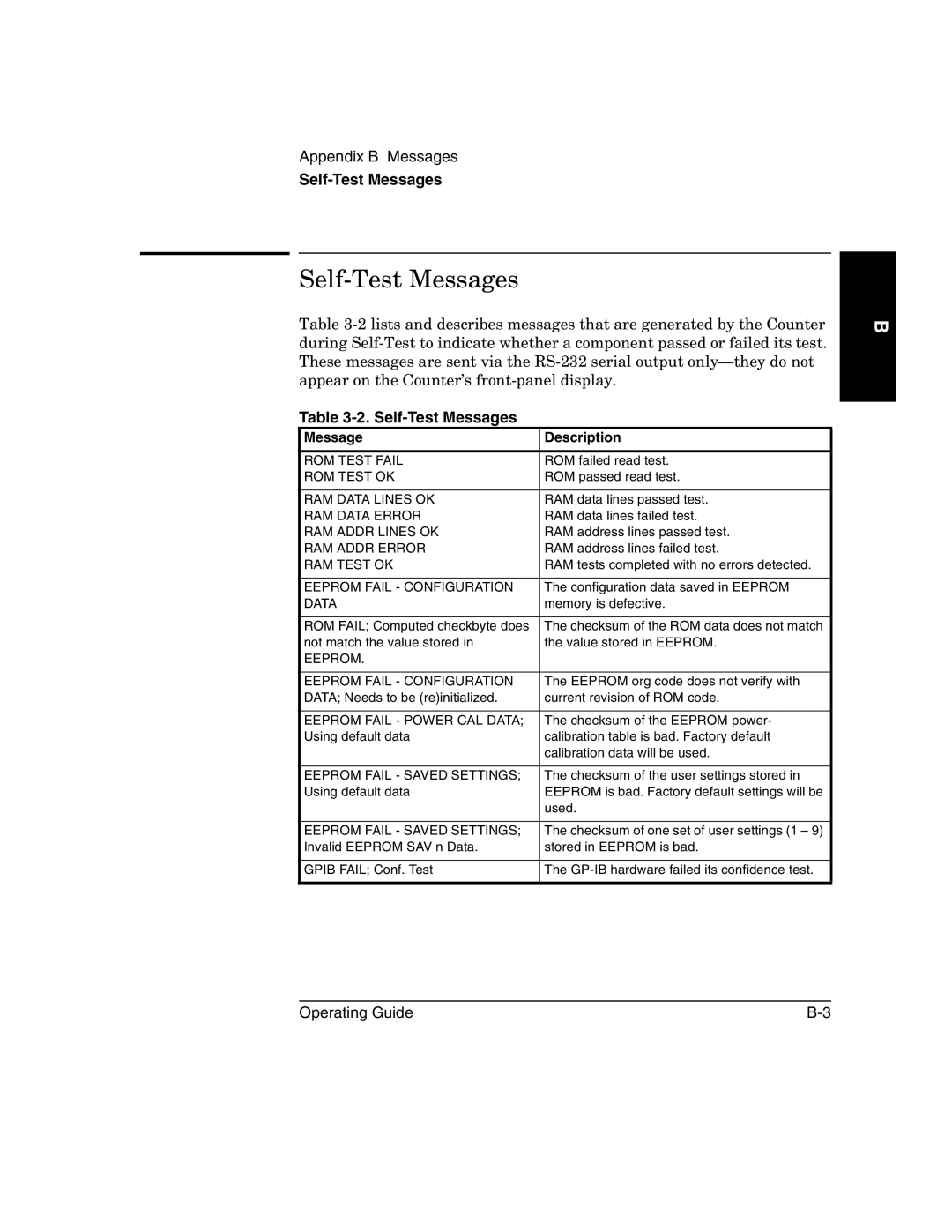 Agilent Technologies 53150A, 53152A, 53151A manual Self-Test Messages, Data 