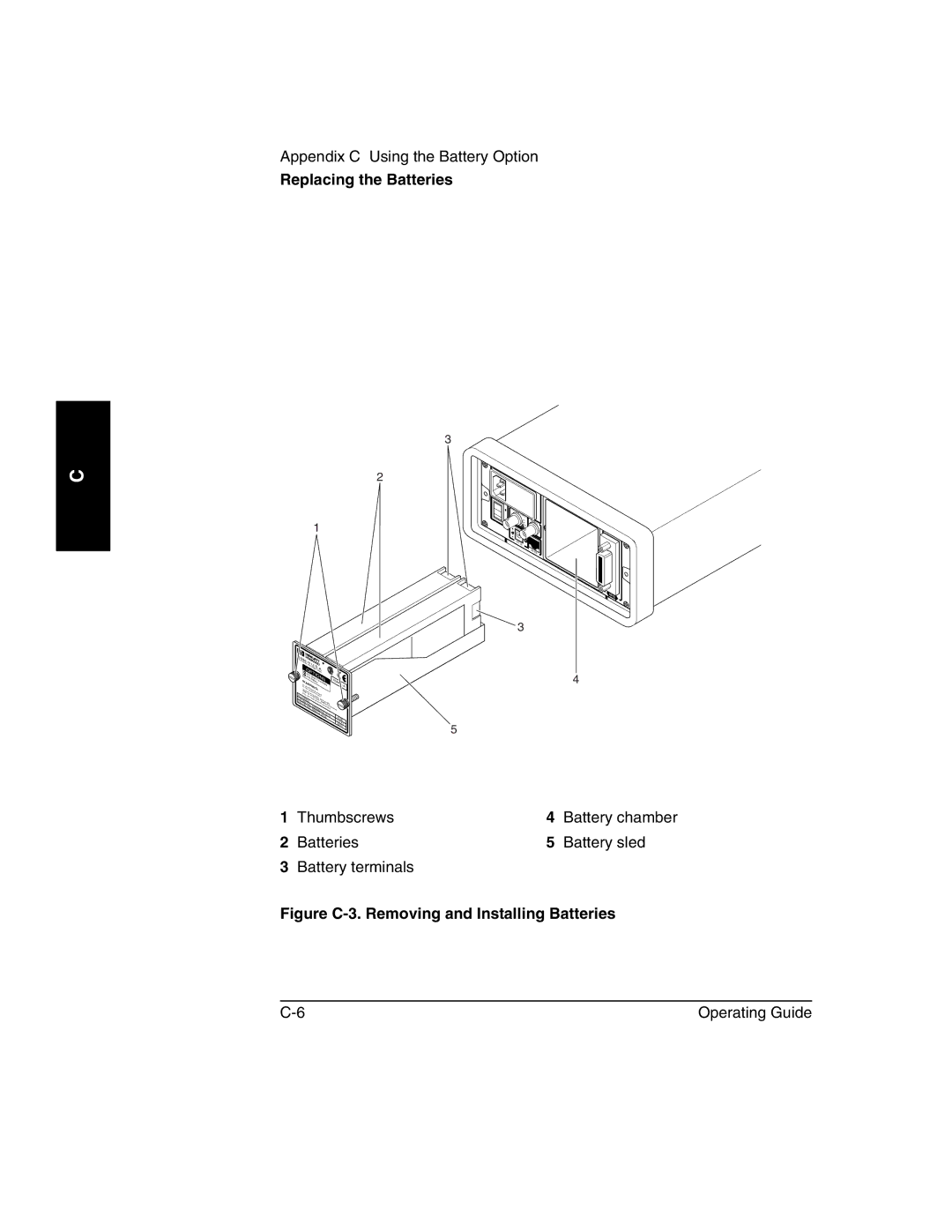 Agilent Technologies 53150A, 53152A, 53151A manual Figure C-3. Removing and Installing Batteries 