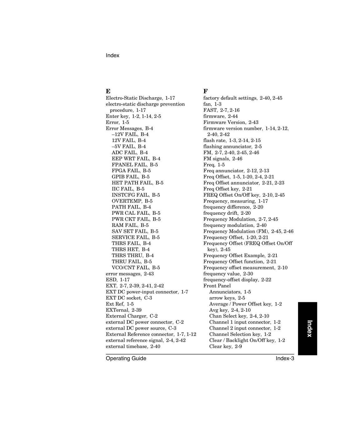 Agilent Technologies 53151A, 53152A, 53150A manual Operating Guide Index-3 