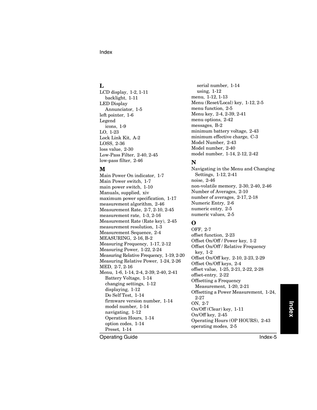 Agilent Technologies 53150A, 53152A, 53151A manual Operating Guide Index-5 