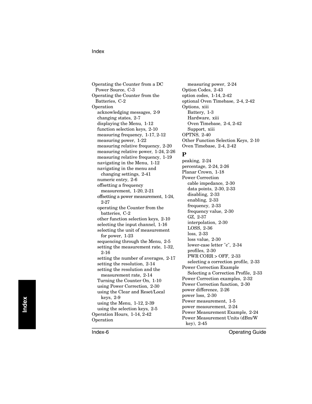 Agilent Technologies 53151A, 53152A, 53150A manual Index-6 Operating Guide 