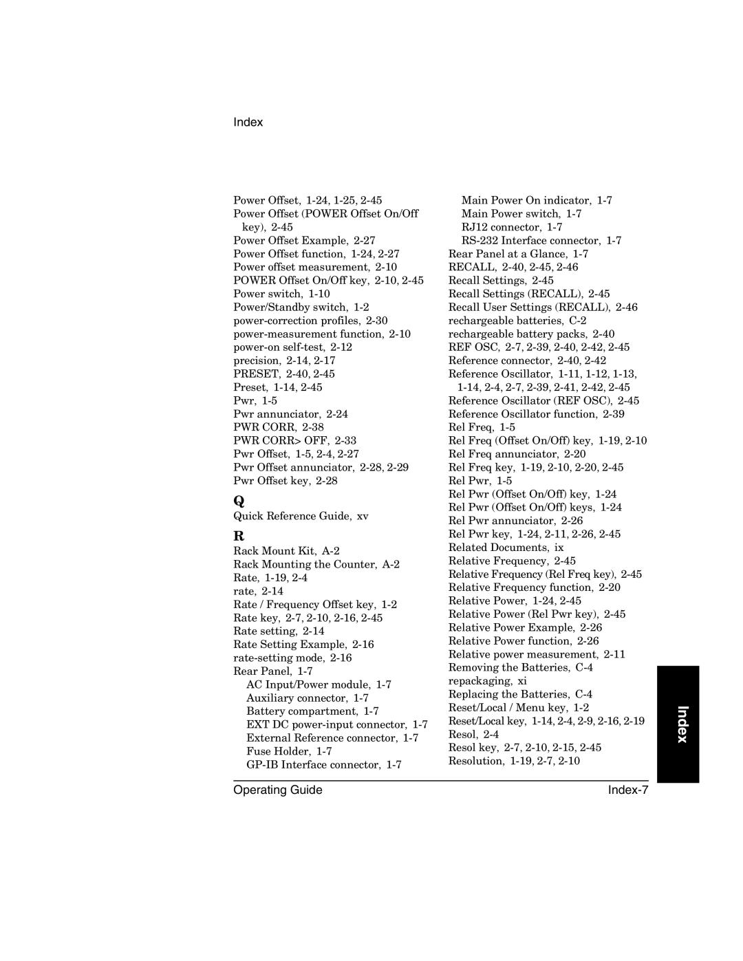 Agilent Technologies 53152A, 53150A, 53151A manual Operating Guide Index-7 