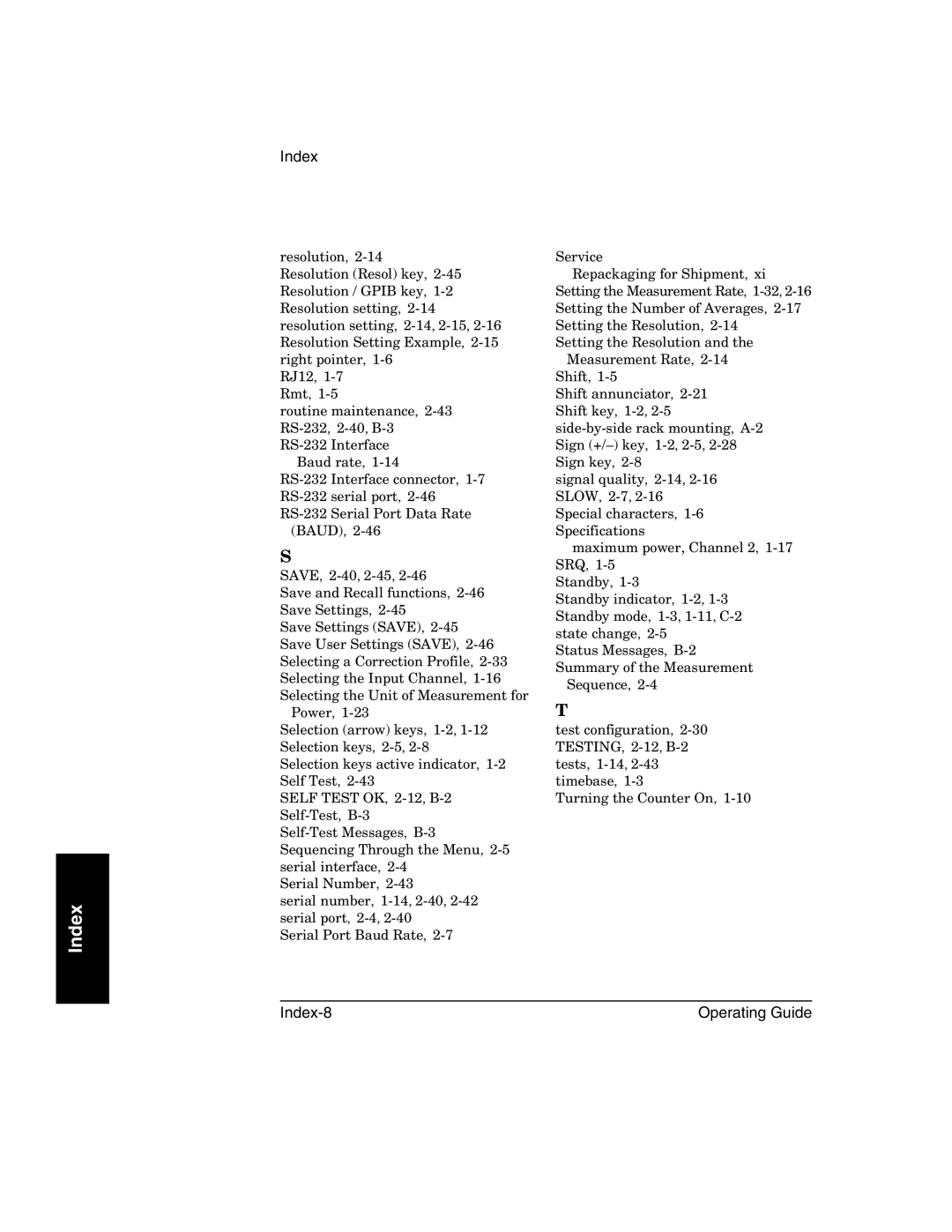 Agilent Technologies 53150A, 53152A, 53151A manual Index-8 Operating Guide 