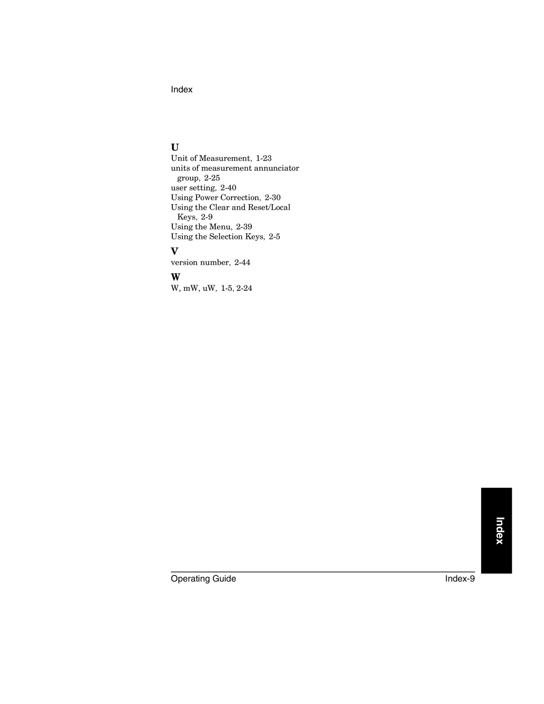 Agilent Technologies 53151A, 53152A, 53150A manual Operating Guide Index-9 